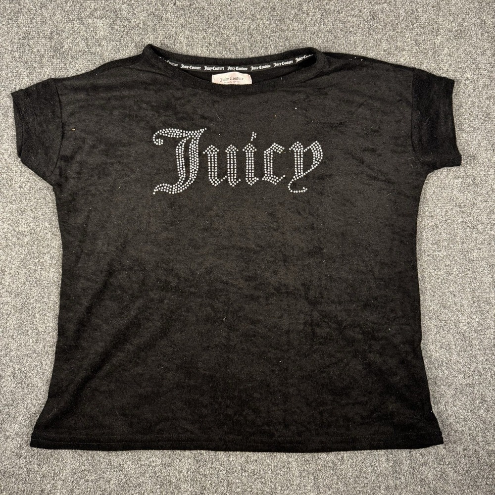 Juicy Couture Womens S Black French Terry Pajama Sleep Top Bling Logo Juicy